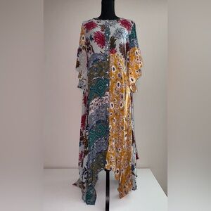 Umgee Women's Floral Sage Mix Print Button Front Bohemian Maxi Dress Small